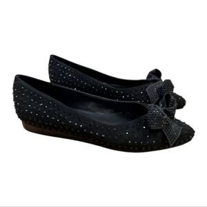 Reaction Kenneth Cole Lucie Ballet Flats Black Rhinestones Bows Size 6.5M